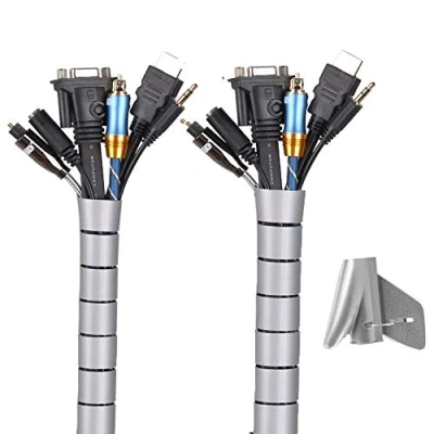 Imagen de MOSOTECH Organizador Cables, Cubre Cables de 2 x 1,5m, Flexible Funda Mesa, Recoge para Office y PC Escritorio Gris (Ø2.6cm Ø2.2cm)