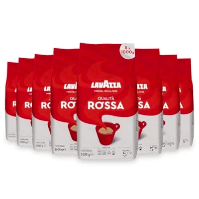 Imagen de Lavazza, Qualità Rossa Café en grano, tostado medio, 1 kg cada uno, paquete de 8