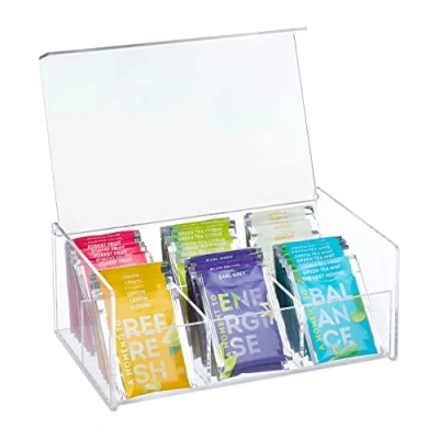 Imagen de Relaxdays Caja Té, Acrílica, 6 Compartimentos, 9 x 22 14,5 cm, Cajita Infusiones con Tapa, Cosméticos, Transparente