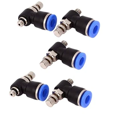 Imagen de 5 tubos de 6 mm con rosca macho M5 para conectar los conectores control velocidad flujo neumático, válvula regulación aire.