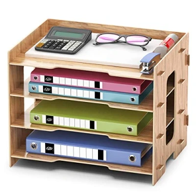 Imagen de Booxihome Bandeja para Cartas organizadora de Escritorio Oficina A4 Archivo Carta Papel Documentos Papelería 4 Niveles MDF