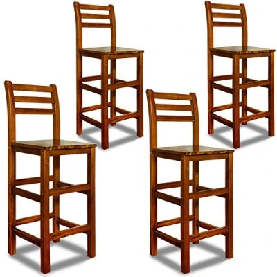 Imagen de CASARIA® Set de 4 Taburetes Bar Altos con Respaldo Altura Asiento 75cm Madera Acacia Sillas Cocina