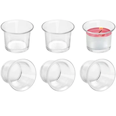 Imagen de Belle Vous Portavelas Cristal Votivo (Pack de 6) Candelabros Decorativos Velas con Borde Cada Mide 4,5 x cm para Bodas, Fiestas Cena, SPA y Meditación