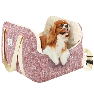 Imagen de Pawaboo Asiento de Coche para Perros Pequeños, Cama Perro con Hebilla Fija y Correa Seguridad, Transportín Cachorros Gatos hasta 25lbs Silla Coche, Magenta+Azul