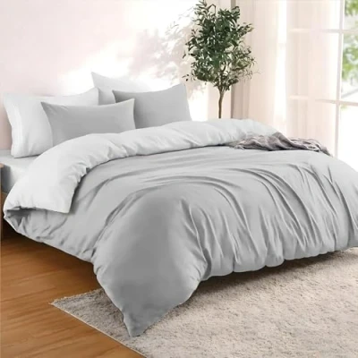 Imagen de Dreamzie Funda Nordica Cama 155x220 cm con 2 Almohada 80x80 Gris Claro/Blanco nordicas de 100% Microfibra. Nórdica Certificada sin Productos Químicos