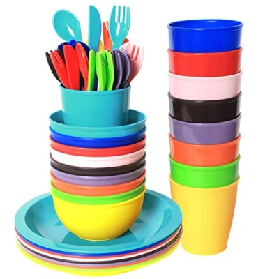 Imagen de Youngever 54 Piezas Vajilla para Niños de Plástico, Cuencos Niños, Tazas Platos en 9 Colores Surtidos