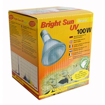 Imagen de Lucky Reptile Bright Sun UV Desert 100 W Lámpara de halogenuros metálicos bases E27 para terrario con espectro luz día Radiador UVA y UVB reptiles desierto