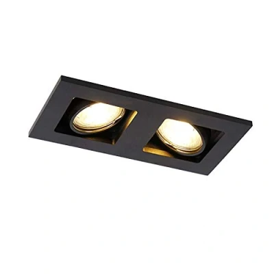 Imagen de Qazqa Moderno Foco empotrado negro rectangular 2 luces QURE Aluminio Alargada/Rectangular Adecuado para LED Max. x 50 Watt