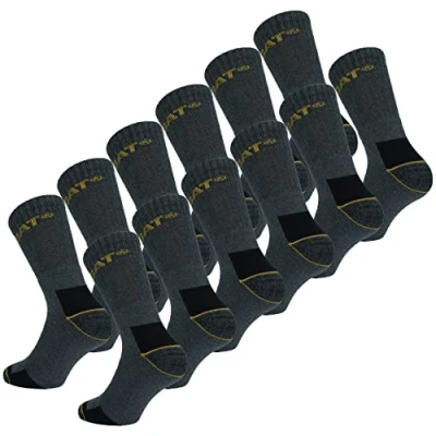 Imagen de Caterpillar 12 Pares Calcetines Trabajo Media Pantorrilla por Zapatos de Seguridad Punta y Talón Reforzados Esponja Algodón (Gris, 39 42)