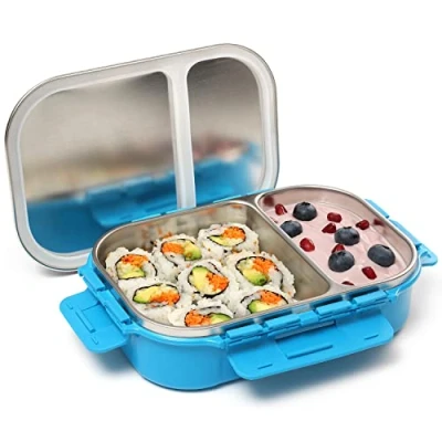 Imagen de SIGNORA WARE Signoraware Fiambrera Bento de acero inoxidable Contenedores ecológicos control porciones Cubeta metal 2 compartimentos con cubierta que evita fugas y derrames