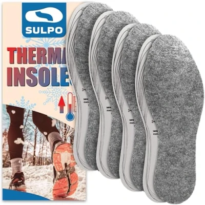 Imagen de SULPO 4 pares Plantillas de Invierno Suaves y Confortables Fieltro Sintético Fondo Espuma Látex Antideslizante,Plantillas Aislantes Térmicas Tallas: 35 48