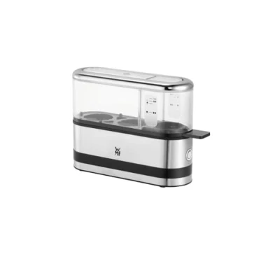 Imagen de WMF Cocedor de dos huevos 250 W, con espacio para huevos, acabados acero inoxidable Cromargan® mate, cubierta Tritan libre BPA, jarra medición agua y perforador incluido
