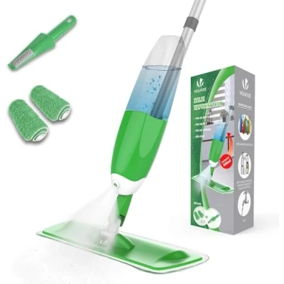 Imagen de VOUNOT Mopa Spray, con Pulverizador, Fregona Vaporizador, 2 Almohadilla de Microfibra y 1 Rasqueta Ducha, 650ml, Verde