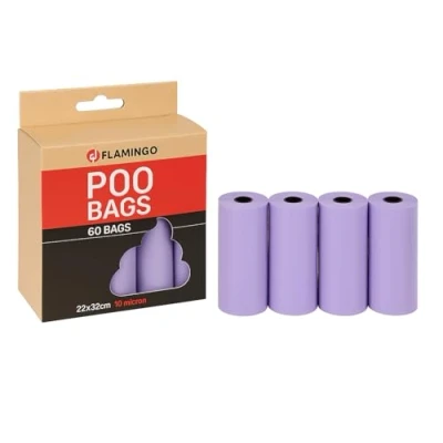 Imagen de Bolsas caca perro 60 unidades biodegradables alta calidad púrpura pastel Flamingo