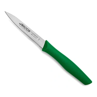 Imagen de Arcos Serie Nova Cuchillo Mondador Hoja Serrada de Acero Inoxidable 100 mm Mango Polipropileno Color verde