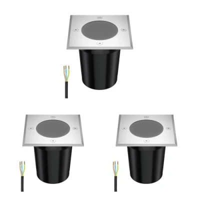 Imagen de ledscom.de 3 unidades Lámpara empotrable de suelo RELI para exteriores, IP67, acero inoxidable, angular, 11 x 11cm, 1x GU10 máx. 15W, esmerilado