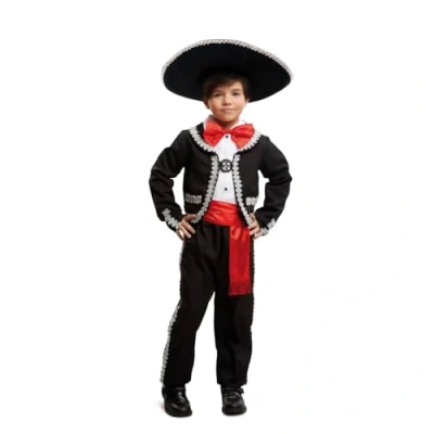 Imagen de My Other Me Disfraz de Mexicano tradicional Para niño, talla 10 12 años. Incluye chaqueta y pantalón negros con pajarita fajín rojos. Carnaval, fiestas festivos tradicionales