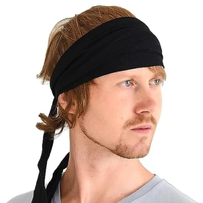 Imagen de Casualbox Pre Atada Cinta Para El Pelo Bohemio Cabello Banda Verano Hombres Damas Cabeza Envolver Hippie Negro