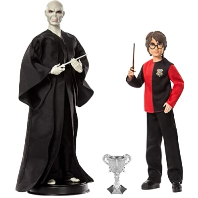 Imagen de Harry Potter Mattel vs Voldemort Pack de 2 muñecos con varitas y cáliz Fuego, Regalo para niñas niños +6 años