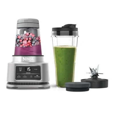 Imagen de Ninja Foodi Power Nutri Batidora de vaso 2 en 1, 1100 W, 4 programas automáticos, Auto iQ, mezclas espesas y bebidas heladas, 700 ml bol 400 con Paddle, plateado, CB100EU