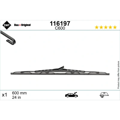 Imagen de Limpiaparabrisas Swf 116197 600mm Escobillas con arco 24in RENAULT: MEGANE 2, SCENIC LAGUNA OPEL: Insignia A Sedán, Vectra C Sedán