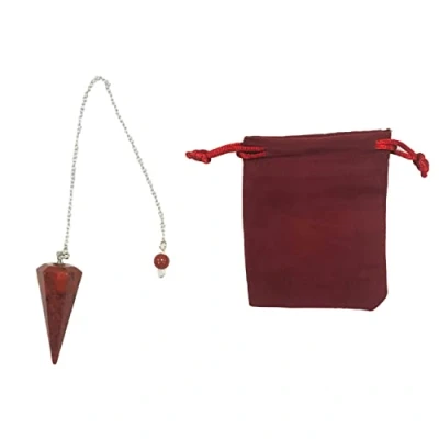 Imagen de péndulo piedra natural Jaspe, de Cristal, Cristal Hexagonal Vintage para Radiestesia, Chakra Reiki Adivinación Meditación Wicca (Rojo)