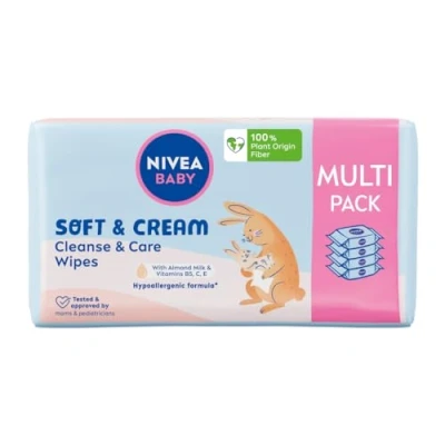 Imagen de NIVEA BABY Toallitas biodegradables suaves y crema, paquete económico, 4 x 57 piezas