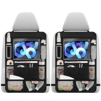 Imagen de Csuntikulo 2 protectores de respaldo coche y organizador, tela Oxford 600D, resistente al agua, organizador para asiento trasero, protector coche,