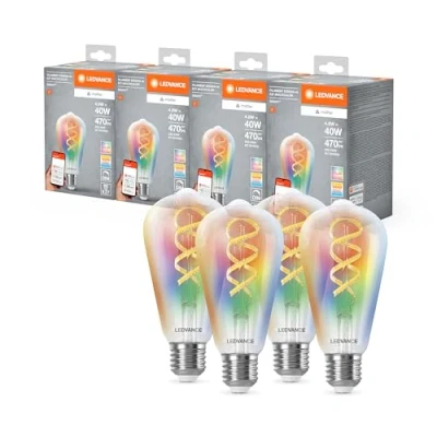 Imagen de LEDVANCE Lámpara LED SMART+ MATTER, compatible con Google, Alexa, Apple, cristal blanco, 4,8W, 470lm, base E27, función RGBW y luz blanca, control por app o voz, vida útil de hasta 15.000 horas