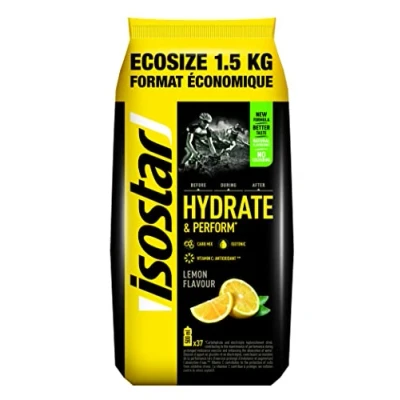 Imagen de Isostar Hydrate &amp; Perform, 1.5 kg de Bebida Electrolítica Isotónica, reposición hidratos carbono y electrolitos, Sabor Limón, 37 raciones