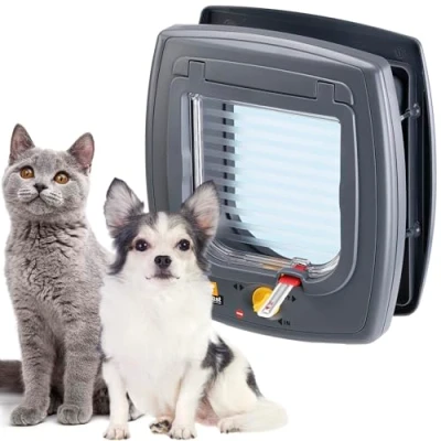 Imagen de Ferplast Gatera, Puerta para Gatos y Perros Pequeños, Entrada Salida controlables 4 vías, Protección contra Corrientes de Aire, Túnel Parcial, Swing 5 TPuerta Gris