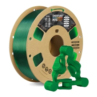 Imagen de OVERTURE PETG filamento 1.75mm, para impresora 3D, de 1kg (2.2 lbs), precisión dimensional +/ 0.02 mm, compatible con la mayoría impresoras FDM (Verde Transparente)