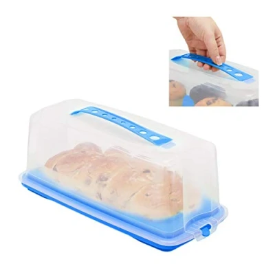 Imagen de Relaxdays Porta Tartas Rectangular, Recipiente para Pasteles con Tapa, Cake Box, PP, 15 x 37 16 cm, Azul