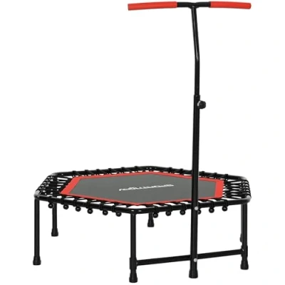 Imagen de SPORTNOW Trampolín de Fitness 114x114x132 cm Cama Elástica con Mango Ajustable 3 Niveles Marco Acero para Entrenamiento Piernas Cuerpo en Hogar Oficina Gimnasio Rojo