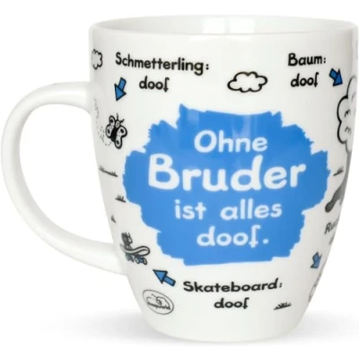 Imagen de Sheepworld 45140 Ohne Bruder ist alles doof Taza (porcelana, 9,5 x 11 cm), color azul