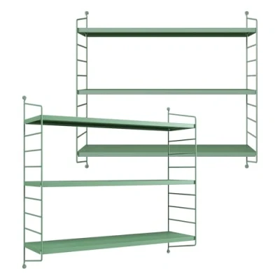 Imagen de [en.casa] Juego de 2 Estantería Pared Strängnäs Estante Mural Baldas 3 Niveles Mueble Salón Despacho Acero Duradero 50 x 60 15 cm Verde Pastel