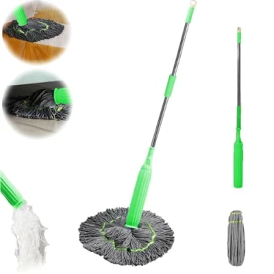 Imagen de 2 in 1 Dehydrated Mop,Self Wringing Twist Mops for Floor Cleaning,360 Degree Spin Round Wall Cleaning Mop,Quick Drying Microfiber Mop,Easy Wring Mop Wet and Dry,Detachable,for Home Kitchen