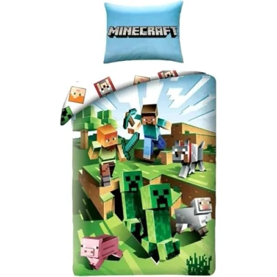 Imagen de Halantex Minecraft Juego de Cama con Funda nórdica algodón 140 x 200 cm y Almohada 70 90 cm, Color Original