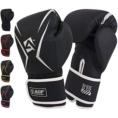 Imagen de AQF Guantes Boxeo Niño, Cuero Saco De Boxeo, Guantillas MMA Kick Boxing, Muay Thai, UFC con Capa Extra Acolchado Hombre Mujer 4 6 8 10 12 14 16 Oz (14 oz, Plata)