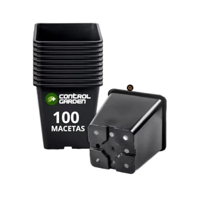 Imagen de CONTROL GARDEN Pack 100 Macetas Negras Cuadradas para Plantas 8 x 7 cm Maceteros de Plástico Flores y Siembra Ideal Exterior e Interior Flores, Esquejes Semillas