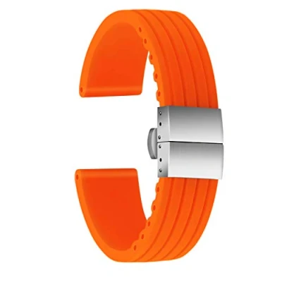 Imagen de ULLCHRO Correa Reloj Calidad Alta Recambios Relojes Caucho Link Pattern 16mm, 18mm, 20mm, 22mm, 24mm Silicona con Acero Inoxidable Hebilla desplegable (16mm, Naranja)