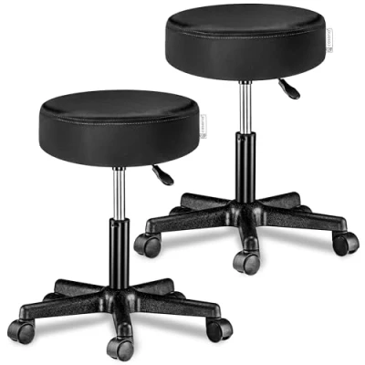 Imagen de CASARIA® Juego de 2 Taburetes Ruedas Altura Regulable 46 60cm Giratorio 360 Acolchado 10cm Taburete Redondo Ø35cm Negro