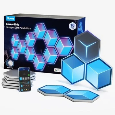 Imagen de Govee Glide Hexagon Paneles de Luz Ultra, 3D Luces Pared RGBIC con Alexa, Lámpara Hexagonal 129 LEDs, 60 Modos Escena para Gaming, Paredes, Habitaciones, Meteorito Gris,10