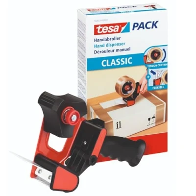 Imagen de tesa tesapack® Classic Dispensador Manual Clásico Precintadora de Cinta Adhesiva Para Embalaje Ergonómico y Robusto Rollos 50 mm ancho Negro Rojo