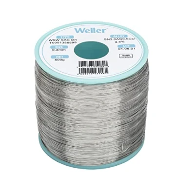 Imagen de Weller WSW SAC M1 (T0051386599) Alambre De Soldadura Sin Plomo, Ø 0,3 Mm, Aleación Sn96.5Ag3.0Cu0.5, Contenido Fundente 3.5%, 500g