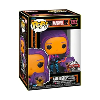 Imagen de Funko POP! &amp; Buddy: Marvel Hawkeye Kate Bishop Con Lucky The Pizza Dog (Blacklight) Ms. Figuras Miniaturas Coleccionables Para Exhibición Idea De Regalo Mercancía Oficial