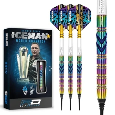 Imagen de RED DRAGON Gerwyn Iceman Price Ionic Juego de Dardos tungsteno Premium Softip 18 Gramos con Plumas y vástagos
