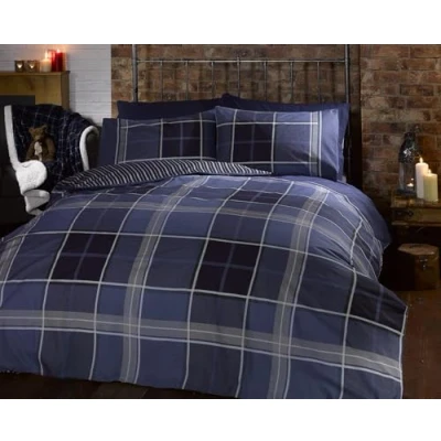 Imagen de Juego de cama reversible Argyle con funda edredón y almohada para individual, diseño cuadros escoceses, color azul