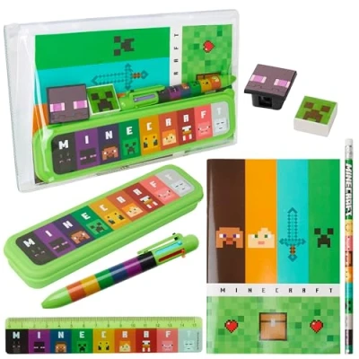 Imagen de Minecraft Estuches Escolares de Lápices y Set Papelería para Niños Regalos Cumpleaños (Verde/Multi)