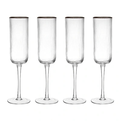 Imagen de MIKASA Sorrento copas de champán cristal estriado con borde dorado y forma ancha, 200 ml, juego 4 finas transparentes sin plomo, diseño elegante para celebraciones